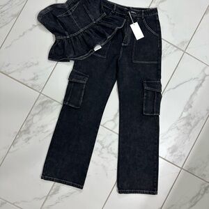 Matching cargo denim and peplum top